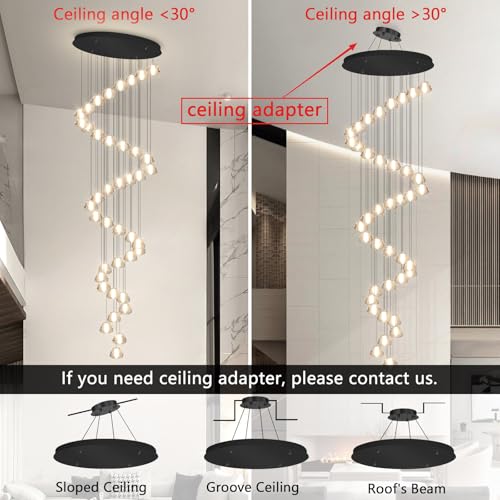 Image of 236'' Long Large Crystal Chandeliers LED Chandeliers for High Ceiling Handing Light Fixture for Entrance Hallway Foyer Staircase Lobby Black