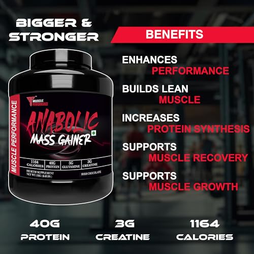 Image of Anabolic Mass Gainer, 2kg, Irish Chocolate | High Protein Carbs, With Creatine, BCAA & Glutamine, Digestive Enzymes, For Muscle Gain & Fast Growth