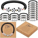 Ecation 20 Set Soccer Bracelets Team Gift Bulk Adjustable Sport Bead Ball Charm Bracelet with Inspirational Card for Sport Soccer Ball Team Lovers Players Gifts Birthday Party Favors(Black)