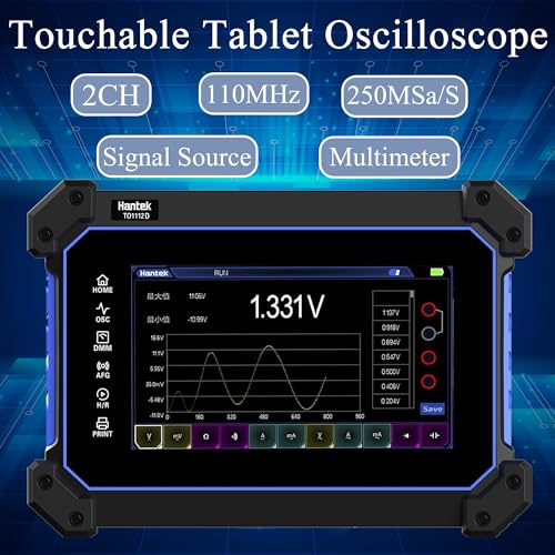 Image of Hantek Tablet Oscilloscope 2CH Digital Storage Oscilloscope Built-in Waveform Generator and Multimeter with 7 inch TFT Touch Screen(TO1112D /110MHz)