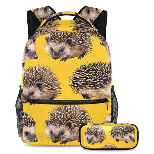 Cartables mignons hérisson jaune lot de 2 sacs à dos parfaits pour cours et voyages