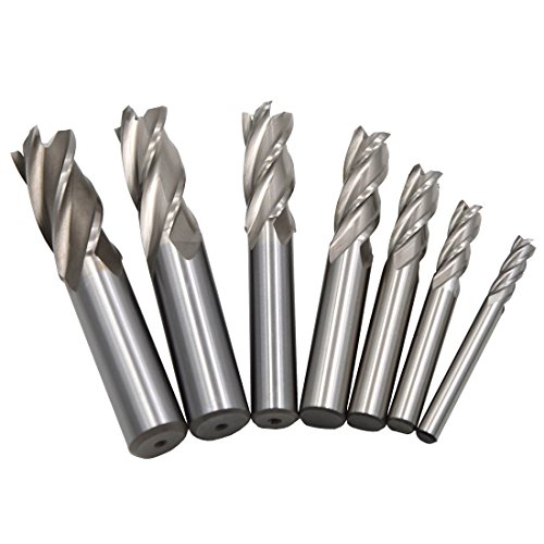 Wokesi Pack of 7Pcs,6 8 10 12 14 16 18mm Blade Diameter,High Speed Steel M2AL,Square Nose End Mill Cutter CNC Router Bits(6+8+10+12+14+16+18mmm 4Flute HSS)