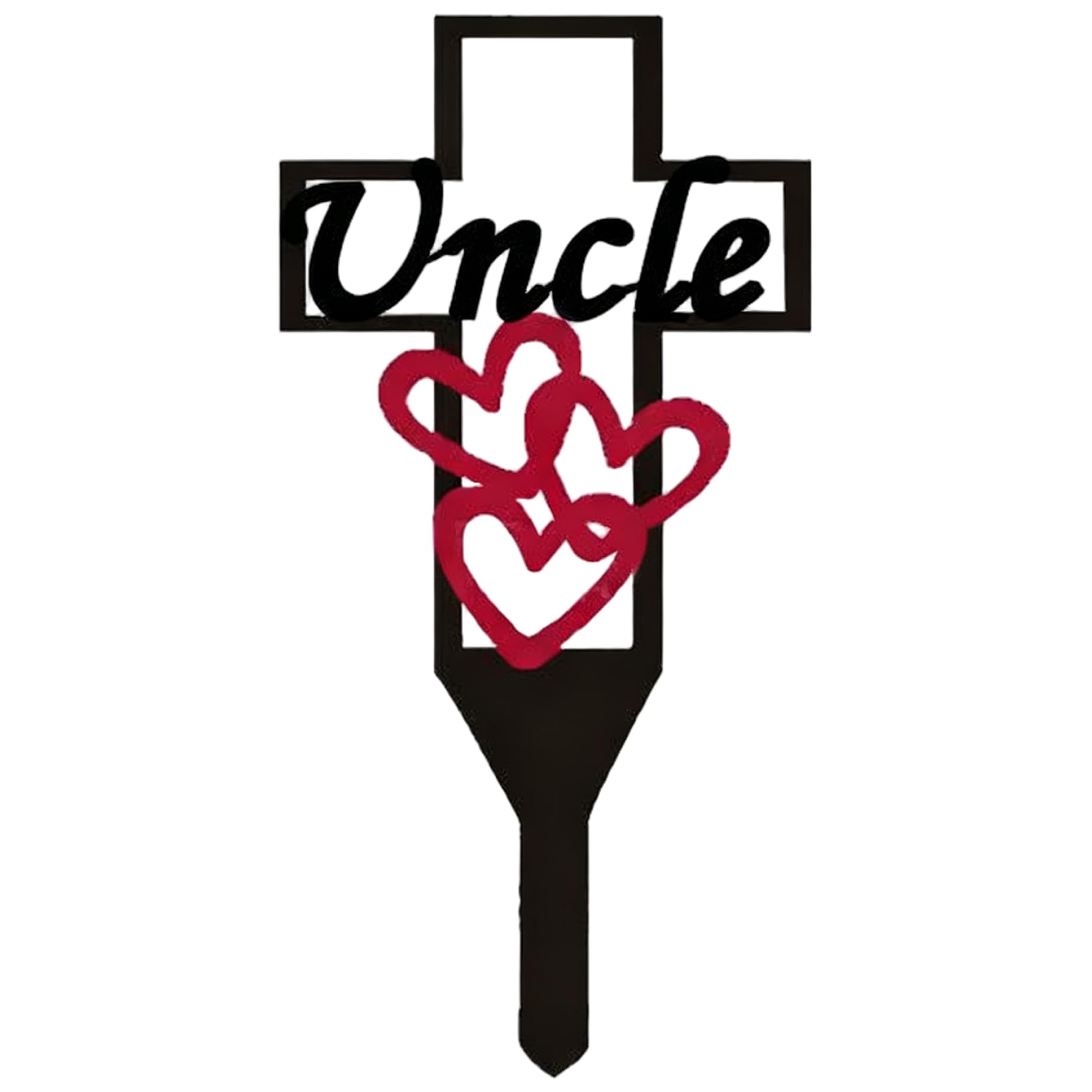 Grave Marker Iron Heartfelt Memorial Cross Design Grave Decorations with Stake Symbolic Cemetery Sign for Uncle Human, 12x6 Inch.