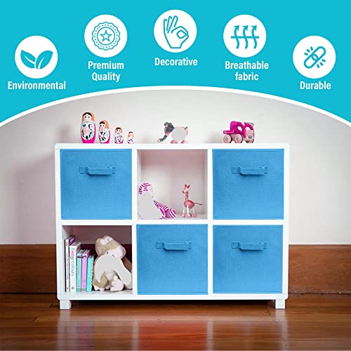 Klozenet 11 Inch Cube Storage Bins 8-Pack, Fabric Collapsible Storage Bins Durable And Sturdy With Handle For Closet Shelves, Storage, Books, Cloth And Toys/ Foldable Cubby Organizer, (Blue) #TOP3