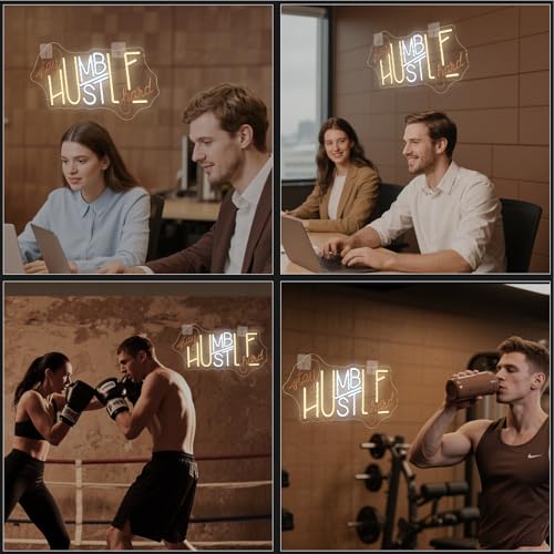 Image of ineonlife Stay Humble Hustle Hard Neon Sign Accessories Light Up for Wall Decor Modern Led Sign for Gym Small Acrylic Art Decor for Office Bedroom Decorations