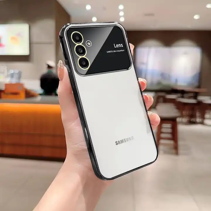 Apurb Store Back Cover for Samsung Galaxy M34 5G Luxury Plating Large Window Transparent Silicone Full Camera Protection Shockproof Bumper Back Cover for Samsung Galaxy M34 5G (Black)