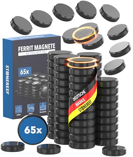 Magnet Set Schwarz [65 Stück - extra Stark] hitze- und korrosionsbeständige Keramik-Magnete 17,6 mm x 4,9 mm - langlebig für Innen- und Außenbereich - ideal für Haushalt, Schule, Büro und Werkstatt