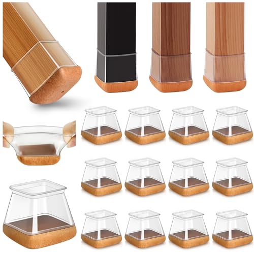 20 Piezas Protectores de Suelo de Silicona Transparente para Patas de Silla, Cuadrados, Tapas de Silicona para Patas de Silla con Fieltro L Fit 27-36mm