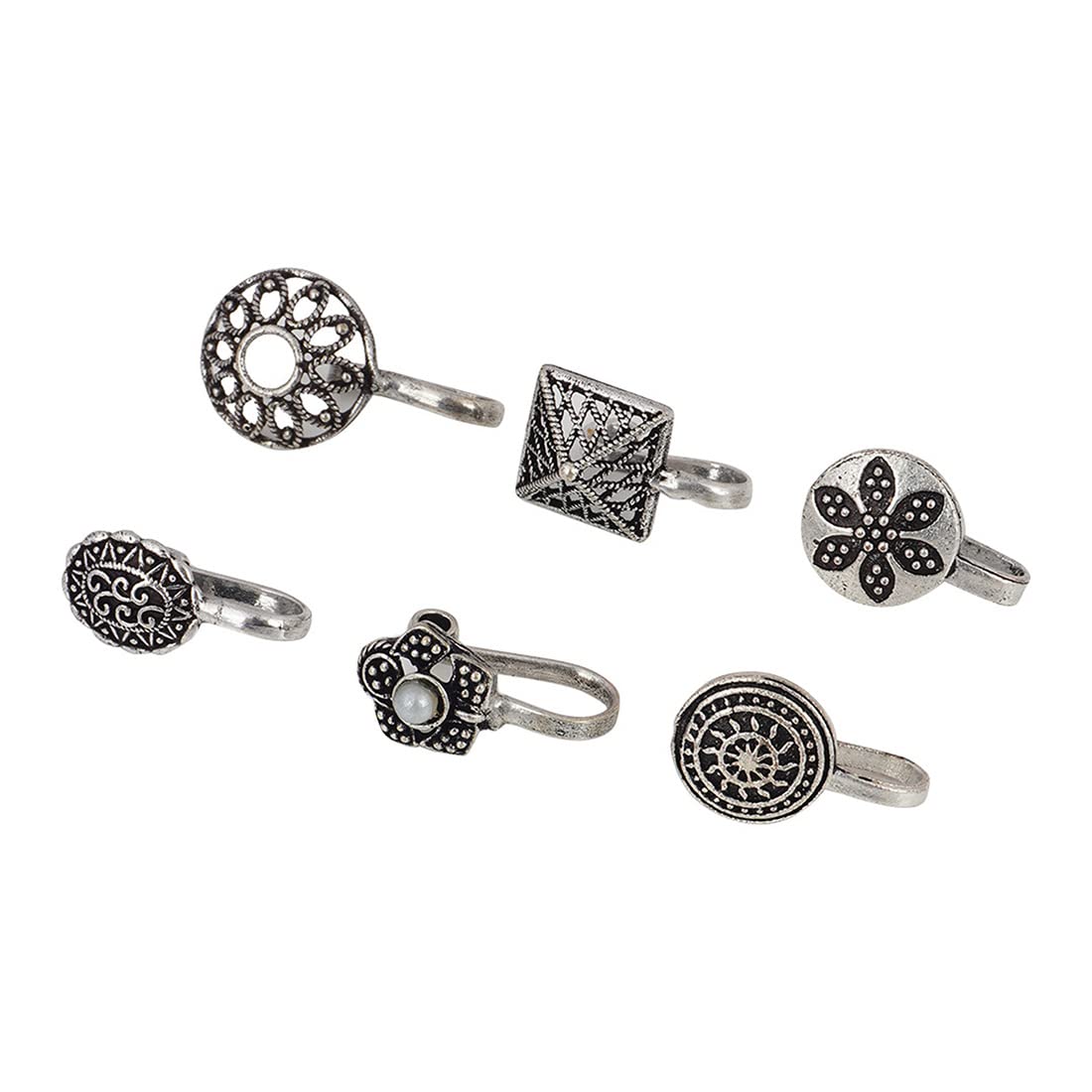 Crazyify Nose Pin for Girls and Women | Traditional Silver Oxidised Nose Pin Without Piercing Combo | Birthday Gift/Anniversary Gift for Girls/Women/Wife (Pack of 6) (B0BSC4Z3N3) Amazon Price History, Amazon Price Tracker