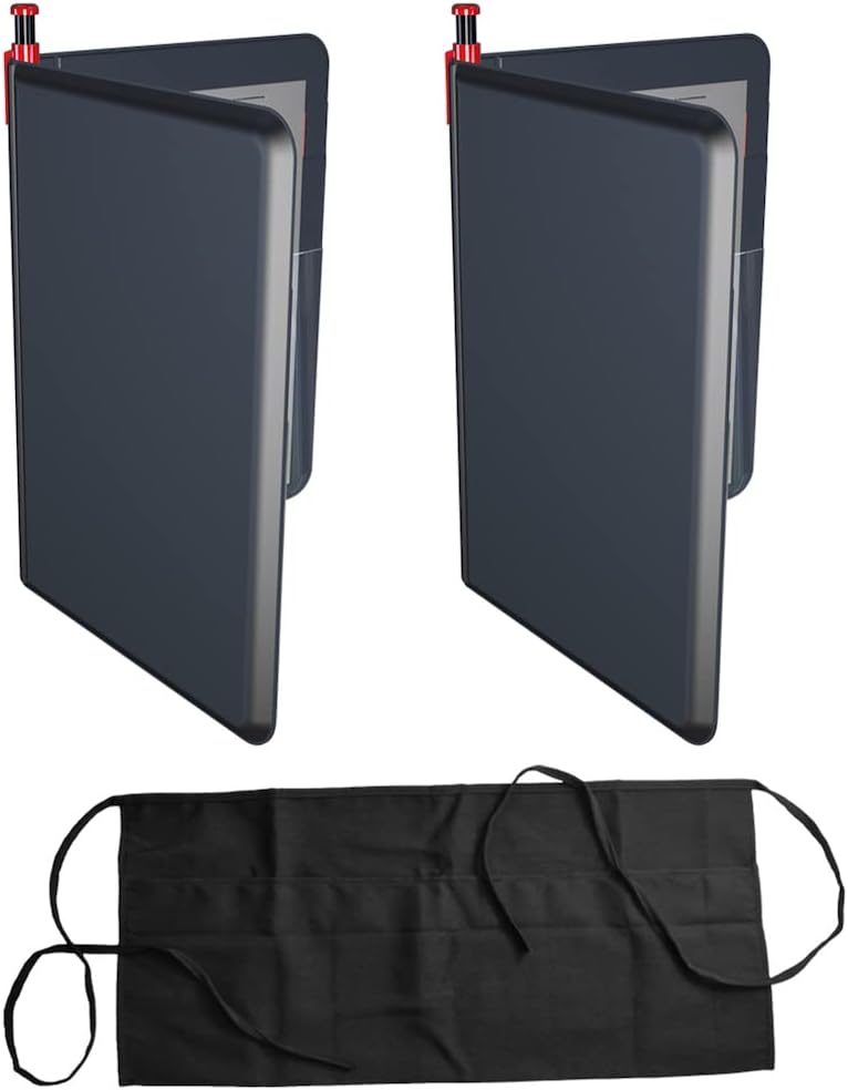 Gold Lion Gear (2) Server Books w/1 Apron for Waitress or Waiter - Cute Leather Book Server Wallet & Organizer with Money Pocket - Classic Black