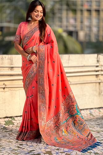 Image of SGF11 Women's Kanjivaram Pure Soft Silk Saree With Unstitched Blouse Piece