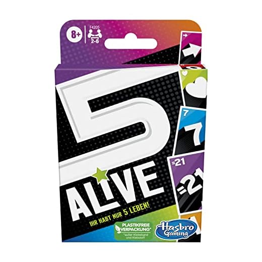 Hasbro Gaming F4205100 Juego de cartas Five Alive, Para niños y familias, Fácil de aprender, A partir de 8 años, 5 juegos de cartas para 2-6 jugadores, Multicolor, Talla única