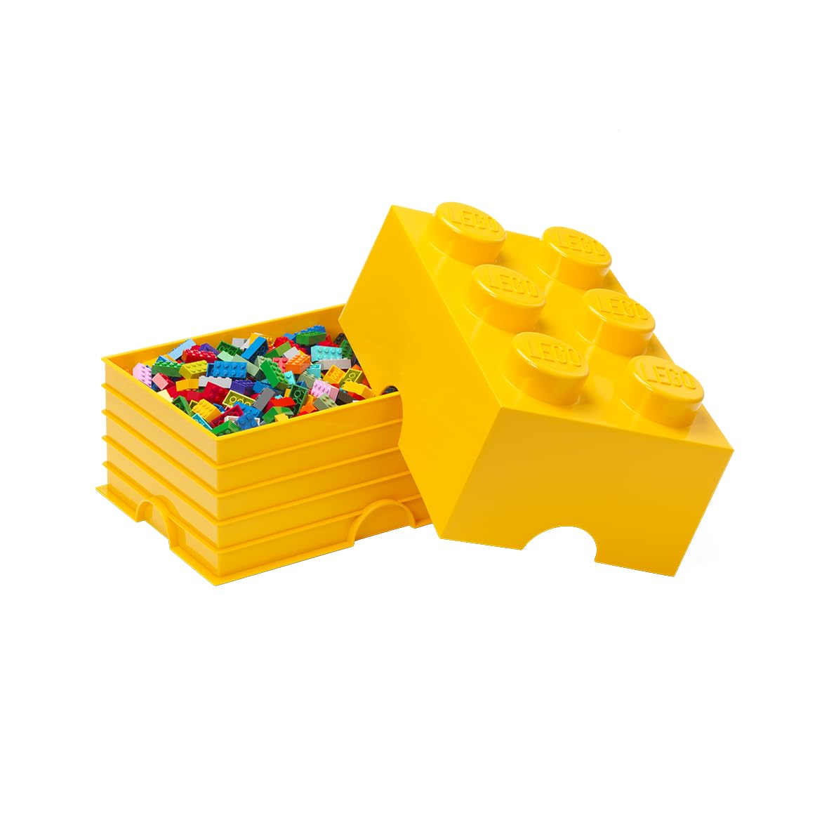 LEGO Storage Brick 6 gałek żółte, pudełko do przechowywania 8,47 l – produkt LEGO, plastikowe pudełko do przechowywania z pokrywką, schowek na biurko, schowek w pokoju, pudełko na zabawki