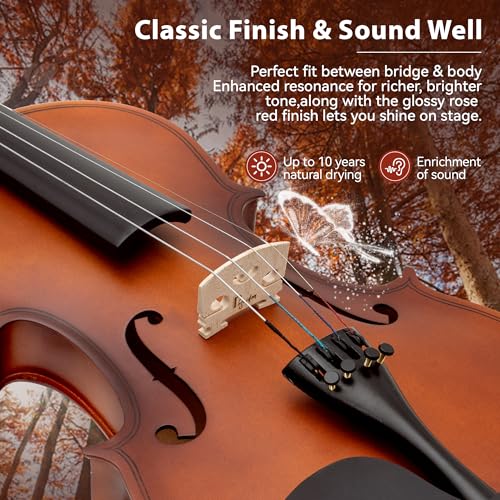 Image of Poseidon 3 /4 Violin Set for Beginner - Premium Handcraft Violin for Beginner Adults with Hard Case, Bow, Rosin, Extra Violin Strings 3 /4 Full Set, Shoulder Rest, Clip-on Tuners - Matte Brown