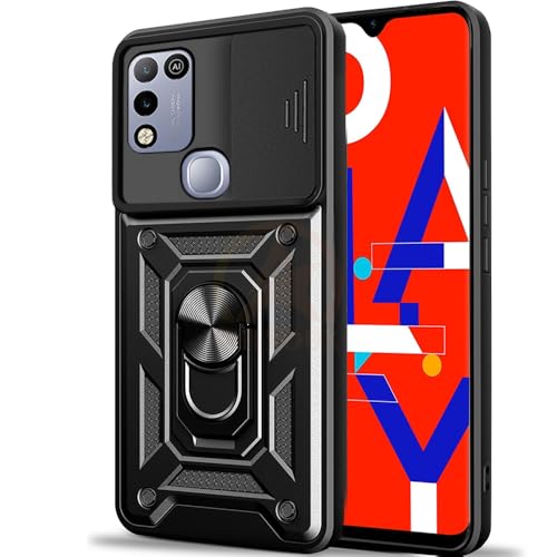 Image of Armor Bumper Back Cover Case for Infinix Hot 10 Play Rotating Camera Cover, Ring Holder & Kickstand | Heavy Duty & 360 Degree Protection Infinix Hot 10 Play Back Cover (Black)