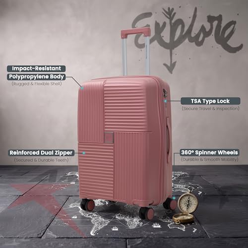 Image of AMERICAN TRAVELLER Explore Luggage Trolley Bags Single | Medium (24) | Polypropylene Durable Hard Shell | TSA Type Lock | 360 Disc Spinner Wheels | Expandable Suitcase | Telescopic Handle.