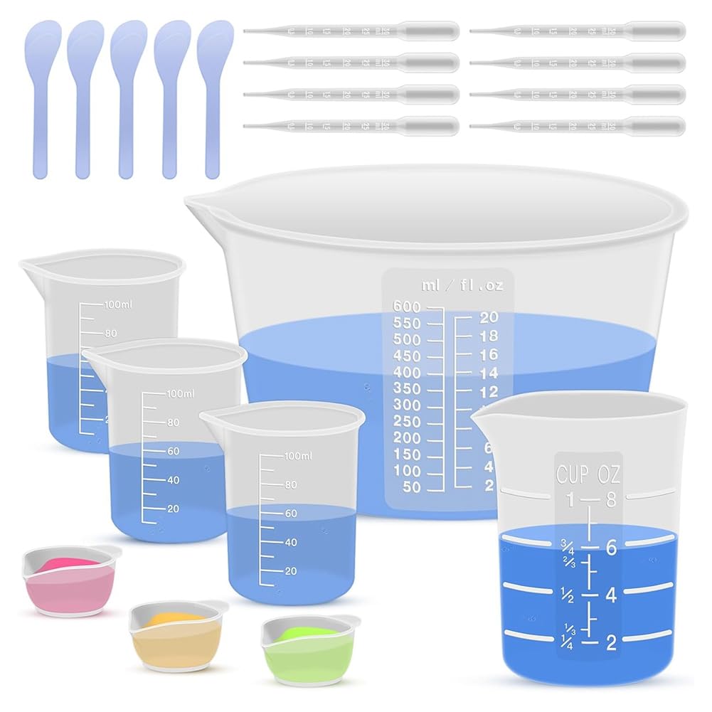 CTRLZS Silicone Resin Mixing Measuring Cups for Resin Supplies, 600ml/20oz Bowl, 250 & 100ml Thickened Reusable Silicone Cups