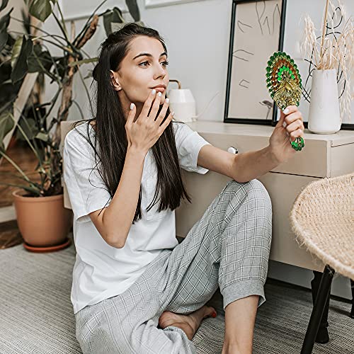 Handheld Mirror Unique Comb Set,Vintage Hand Mirror Foldable Retro Portable Green Peacock Makeup Mirror Metal Dresser Bronze Mirror Decorative Pocket Cosmetic Mirror Girl Gift Personality #TOP5