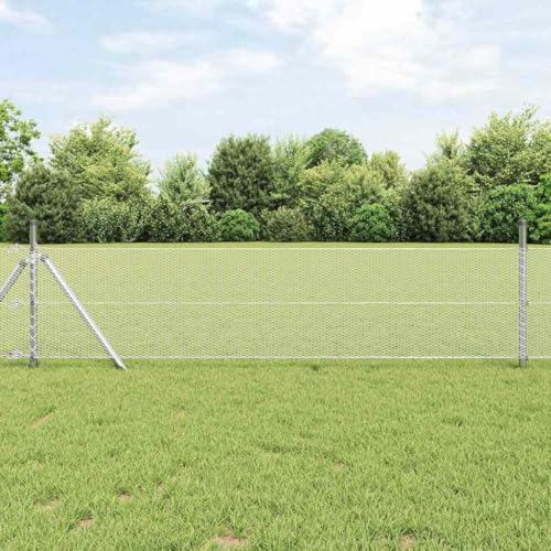 Robuster Silberner Stahlzaun 0,6 m hoch 25 m lang fuer Gartensicherheit und Sichtschutz