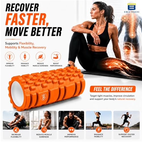 Image of Btag Foam Roller for Gym & Home Workout - Deep Tissue Muscle Massager for Back Pain, Neck & Knee Relief | Yoga, Stretching & Recovery Tool 33 cm (Orange)