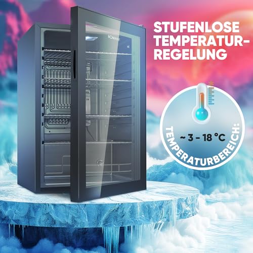 Bomann® Getränkekühlschrank 4 Ablagen | bis zu 178 Dosen | Kühlschrank mit Glastür 39db leise | Kühlschrank Getränke 115L | Flaschenkühlschrank | Getränkekühlschrank groß | Bierkühlschrank KSG 7290