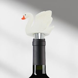 Generic 1 Pcs Bottle Stoppers Small-Eyed Swan (Head Down) Aluminum Alloy TPE White Black Silver Tone 10.4x5.2x3cm