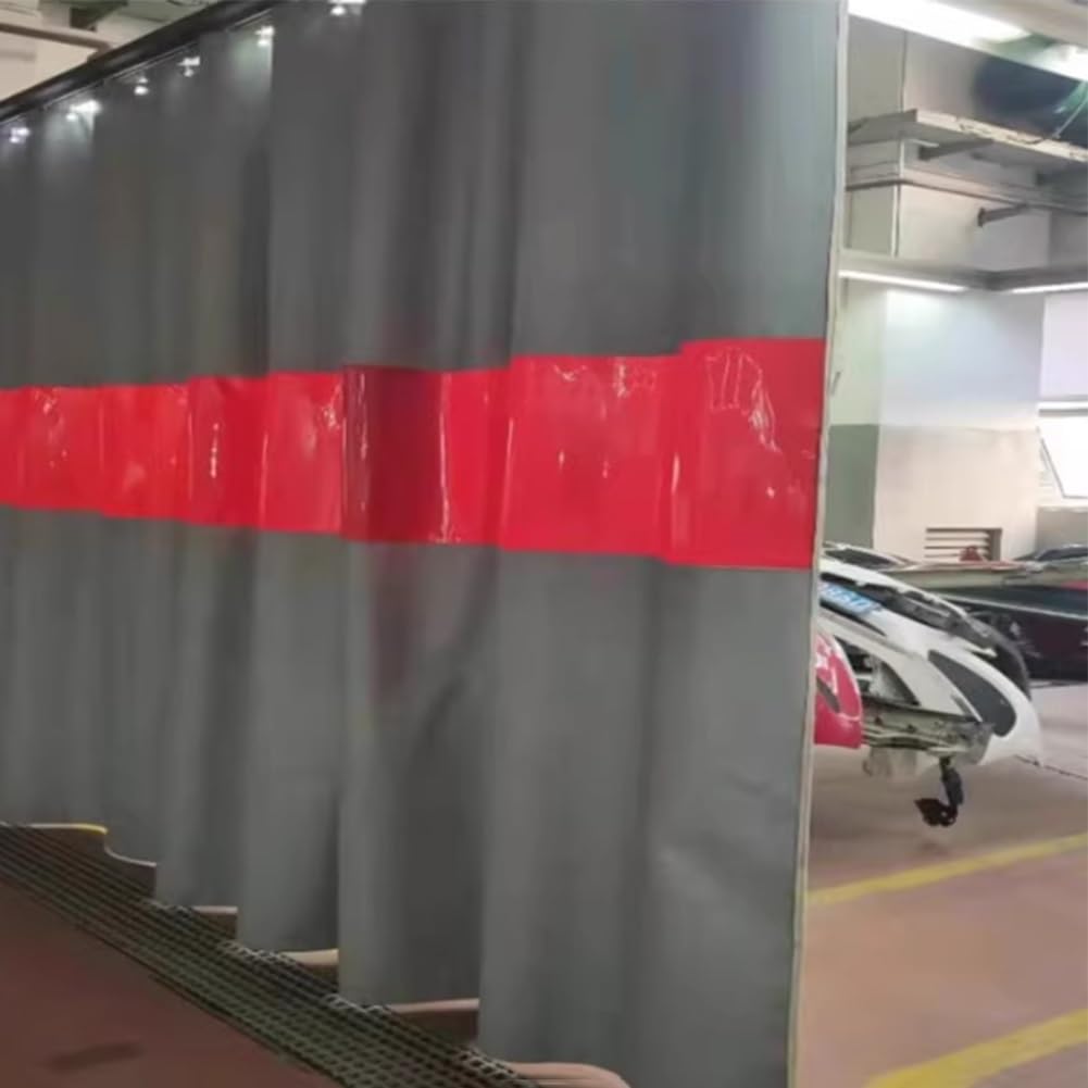Silikonbeschichteter Schweißvorhang mit rotem Sichtfenster, 1 mm dick, industrielle Schweißdecke, 2,1 x 7 x 3 m, langlebiger Schutzschild für sichere Schweißarbeiten