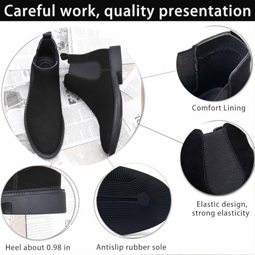 Men's Suede Slip-on Chelsea Ankle Boots Comfort Round Toe Low Heel Warm Fur Lined Winter Casual and Business Formal High Top Dress Boots2