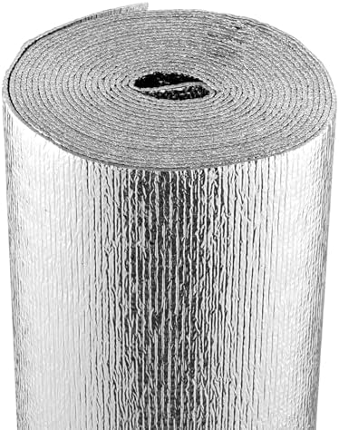 VEVOR Rollo de aislamiento reflectante doble, barrera radiante con núcleo de espuma, 0.126 in, 48 pulgadas x 25 pies, protector reflectante de calor de espuma EPE de doble cara, rollo de aislamiento
