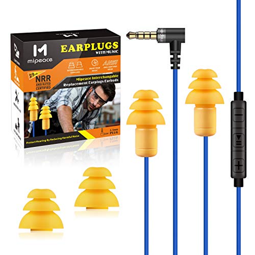 Ear Plug Headphones for Work, Mipeace in-Ear Safety Earphones Earbuds Wired with Microphone and Controls-Noise Reduction Work Earbuds for Work Ear Protection Construction