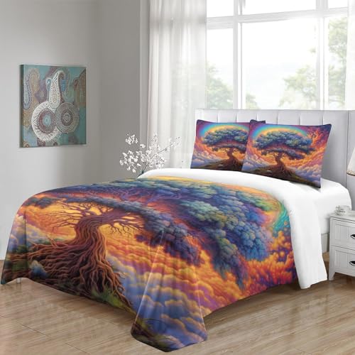 Housse de couette 3D imprimé galaxie et arbre de vie multicolore 220x240