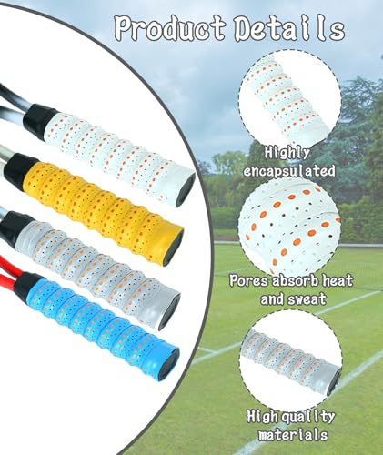 Image of 4 Pcs Badminton Racket Grip, Badminton Grip, Tennis Overgrip Tape Self-Adhesive for Tennis /Badminton /Squash Racket Handle Grips(White, Yellow, Blue, Grey)