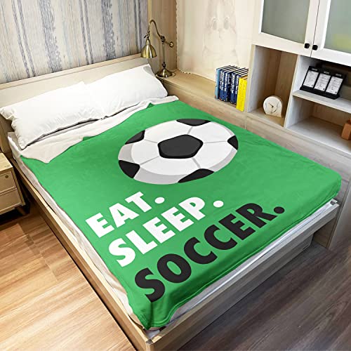 Hommomh Sports Fleece Blanket 40" X 50" Eat Sleep Soccer Green Lightweight Fuzzy Cozy Soft Warm Throw For Man Boy Teen, Air Conditioning #TOP1