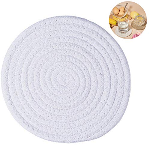 WOLLPO Kitchen Pot Holders 100% Pure Cotton Thread Weave Hot Pot Holders Stylish Coasters, Hot Pads, Hot Mats, Spoon Rest for Cooking and Baking by Diameter 4.3 Inches (White)