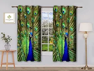 GOGAJI COLLECTION 3D Digital Printed Modern Peacock Feather Knitted Curtain for Living Room/Bed Room Curtain for 7 Feet Door Curtain Single Piece (4 * 7 Feet)