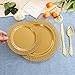 DaYammi 210Pcs Solid Gold Disposable Plates with Silverware and Cups,Gold Plastic Plates for Party Include: 30 Dinner Plate,30 Dessert Plate,30 Rolled Napkins with Cutlery,30 Cups for Party Wedding