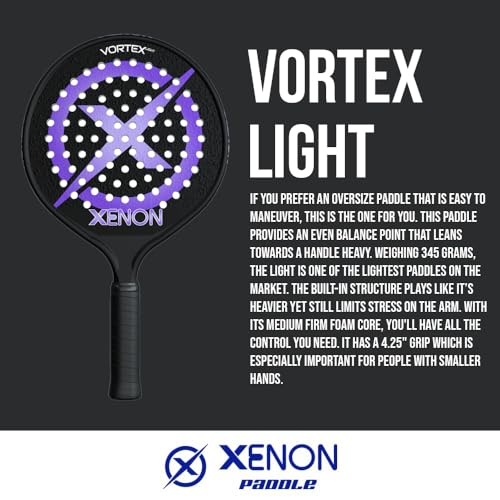 Xenon Vortex Platform Tennis Paddle | Oversize Head | Even Balance Point | Medium Firmness Foam Core | Power and Control | 4.25” Grip, Purple