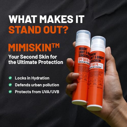 Image of HIVADO Men's Sunscreen Moisturiser SPF 50 PA++++ 50ml | No White Cast | Lightweight, Non-Greasy Hydrating & Brightening Formula | UVA + UVB Broad Spectrum Sun Protection | With Mimiskin | For All Skin Types