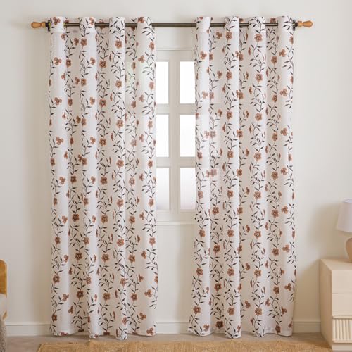 Image of HOMEMONDE Cotton Window 5 Feet Curtains Set of 2- Floral Printed Sheer Light Filtering Curtain with Eyelets - (60 Inches, Velora Vines)