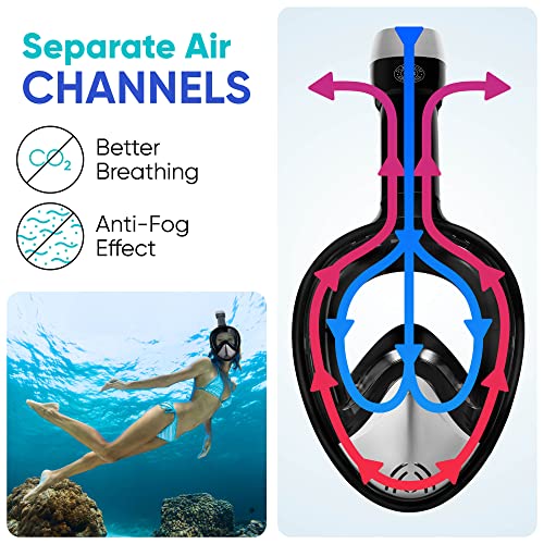 Platinum Arowana® Professional Full Face Snorkel Mask - Black Snorkeling Gear For Adults & Kids, 180° Panoramic View, Adjustable Anti-Fog Anti-Leak Dry System Set Diving Mask W/Detachable Camera Mount #TOP6