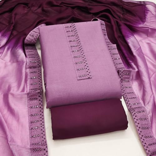 Image of HMP Fashion Womens Bombay Cotton Embroidery Tie Cotton Unstitch dress Material With Chanderi lace bordered Dupatta