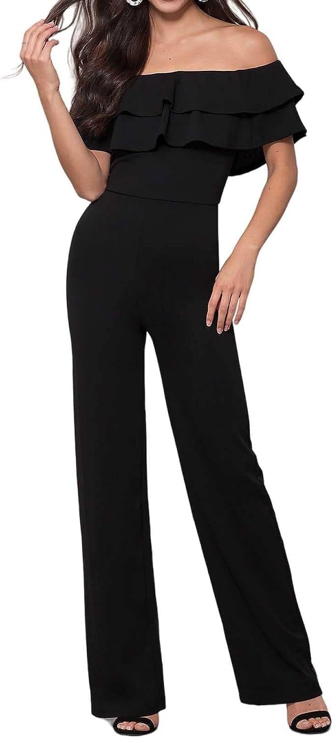 Dagelijkse slijtage Elegante jumpsuits dames casual ruches kapmouw jumpsuit met wijde pijpen uit één stuk for de zomer (Color : Light Blue, Size : XXL