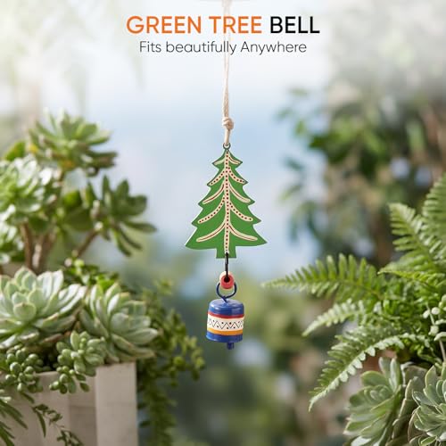 Image of Aakriti Art Creations Green Tree Wind Chime | Handmade Modern Art Wooden & Metal Wind Chime | Outdoor & Indoor Decorative Wind Chimes for Balcony, Garden, Living Room & Gifting