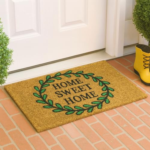 Image of Amazon Brand - Umi 100% Natural Coir Doormat for Home Entrance - Anti Skid with Rubber Backing Durable & Eco-Friendly Door Mat Coir Mat Indoor & Outdoor with Home Sweet Home Print (71x45 cm)