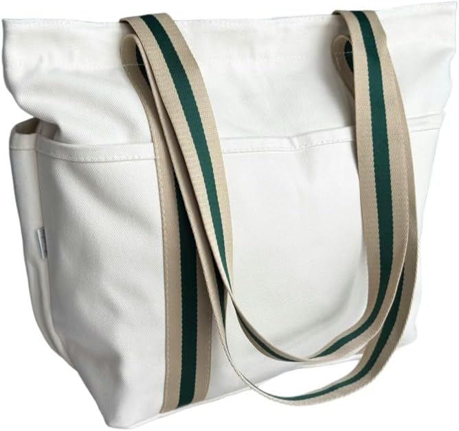 16OZ 100% Cotton Canvas Lined Grocery Shopping Diaper Bag Zipper Closure Beach Casual Multi Purpose Tote