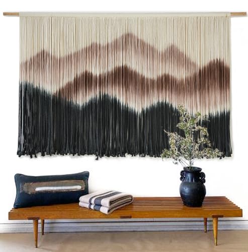 Image of IOWER Macrame Wall Hanging 57 inch W x 35 inch L Brown Mountain Dip-Dyed Macrame Wall Decor Large Modern Fiber Art Boho Wall Decor