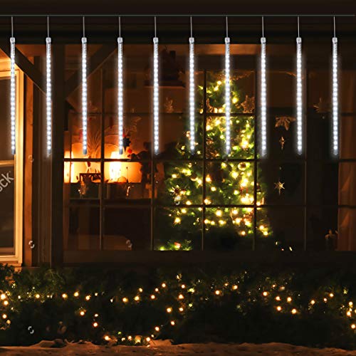 Image of MAOYUE Meteor Shower Lights, 16 Tubes 640 LED Icicle Lights Outdoor Christmas Decorations Lights Waterproof Cascading Lights for Holiday Decorations, Tree, Eaves, Roof, Yard, Garden, Party, Cold White