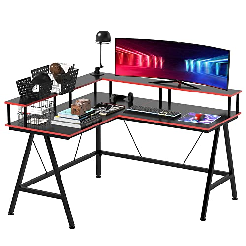 HOMCOM L Shaped Gaming Desk, Corner Computer Desk with Monitor Stand for Home Office, 140 x 130 x...