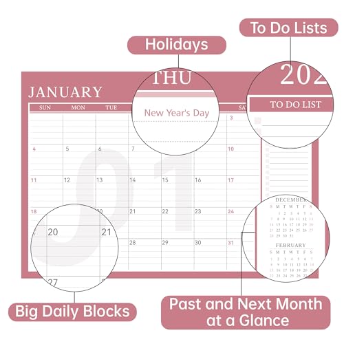 Image of Yoment Desk Calendar Refill 2026-2027, Jan 2026-Dec 2027, Large 10 inchx16 inch Monthly Planner with to-do Lists 24 Months Calendar for Office School Home, Pink