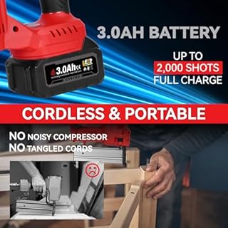Nail Gun Cordless Electric Staple Gun - 2-in-1 Nail Gun, Single/Series Shot, Brushless Motor, Depth Adjustment(0.4-2inch), 2x3.0Ah Batteries, with 200 Straight Nails & 200 Staples for DIY Woodworking